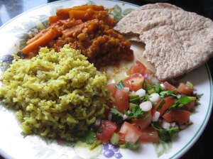 dill and cashew rice, Afghan stew, salata and pitta